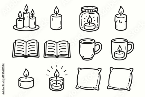 Light jar book glowing arrangement open cushion candle icon vector decor cup