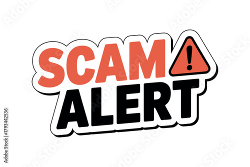 Scam alert warning sign with exclamation mark and warning triangle.