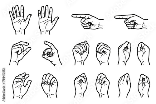 Gesture relaxed vector hand pointing set pinching waving icons icon practice