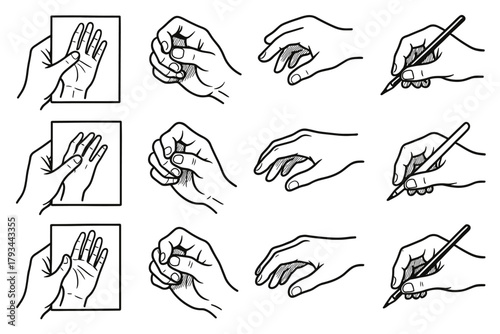 Illustration vector icon ink wrist motion hand icons drawing relaxed reference grasping