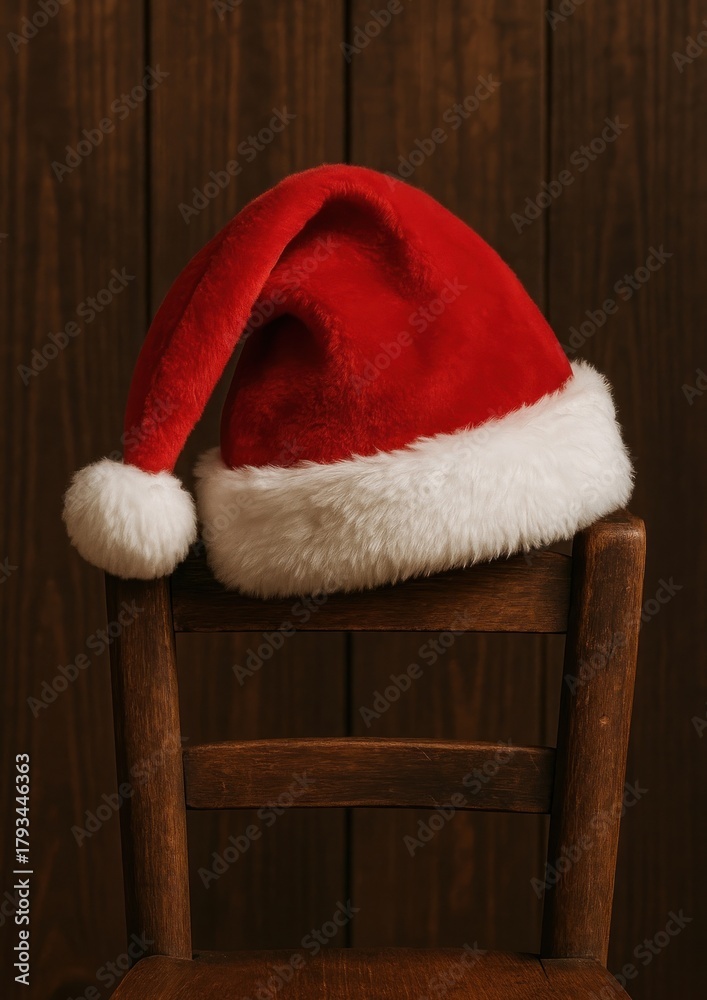 Obraz premium Festive Santa hat on chair.