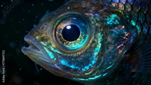 Mesmerizing Macro View of Glowing Iridescent Fish Eye