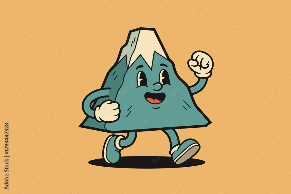 Obraz premium Retro Cartoon Mountain Character Walking with Joyful Expression.