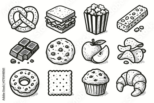Time vector icons slice icon apple soft square popcorn cookie snack sandwich