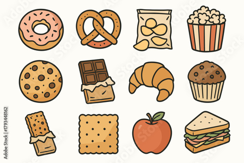 Icons cookie vector sandwich icon muffin popcorn chips snack cracker snacks salty