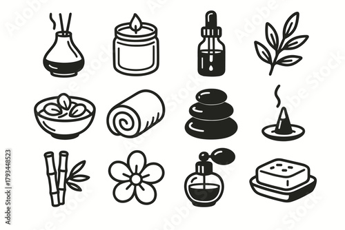 Soap flower aromatherapy towel oil icon icons essentials roll herbal stones vector