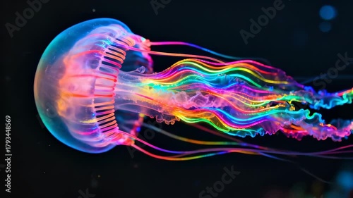 Ethereal Rainbow Jellyfish Glowing in Slow Motion