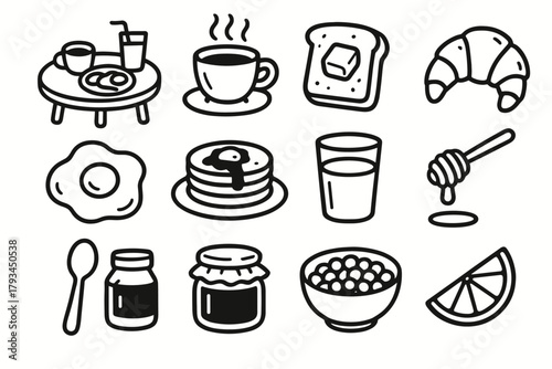 Butter cup jam orange vector table set jar coffee breakfast icon