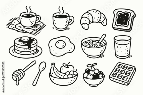 Toast icon spoon dipper bowl icons egg juice cozy vector coffee breakfast