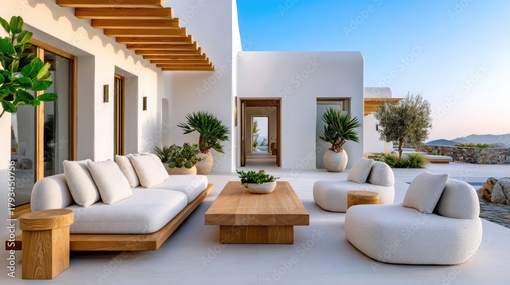 Obraz premium Outdoor Terrace Organic Furniture Sustainable Luxury Stock Image