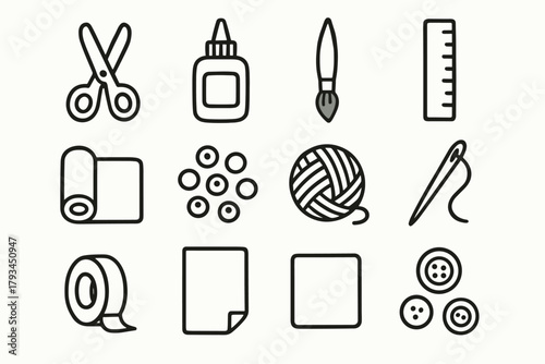 Roll beads glue icon materials vector crafting craft sheet needle fabric icons