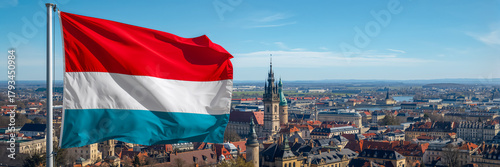 National flag stunning Luxembourg city summer day