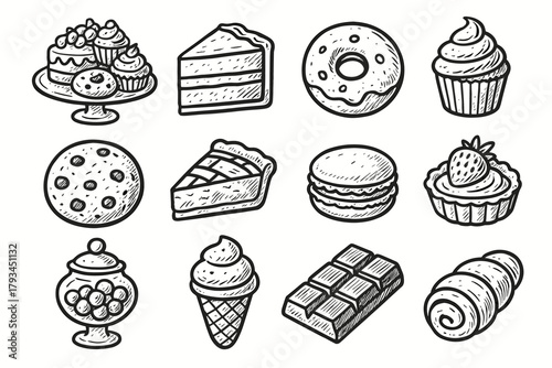 Cookie dessert slice sweets ice cream candy set icon tart vector bar