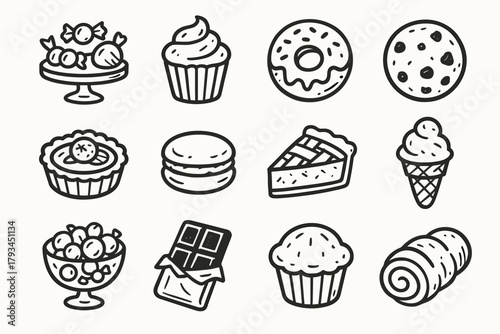 Party collection dessert pastry vector macaron tart cream icon donut cookie cupcake