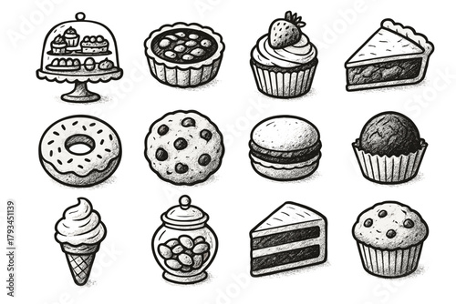 Donut cake macaron pie dessert ice set jar cream tart icon vector