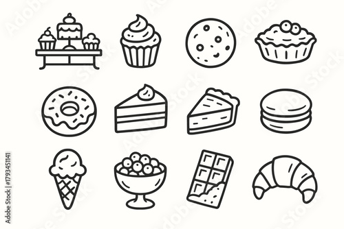 Chocolate icon cookie icons tart slice cake ice collection dessert donut vector