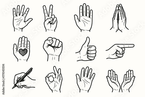 Vector open hand up icon sign expressive hands ok gesture writing fist