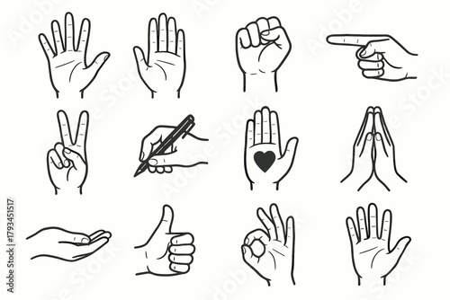 Creative heart waving sign icons peace palm icon expressive hand pointing hands