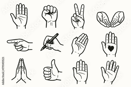 Palm expressive gestures vector fist hand icon ok open up