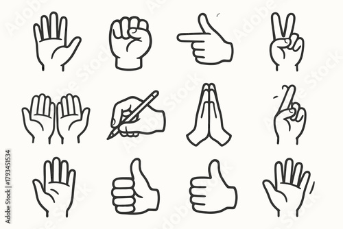Hand open finger icon gesture peace hands icons up ok vector