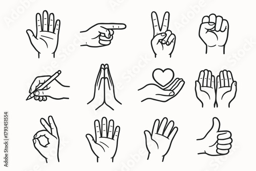 Icon hand pointing praying vector thumbs gesture up heart sign waving