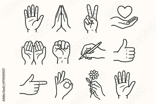 Heart gesture flower icons pointing holding peace hand icon sign vector up