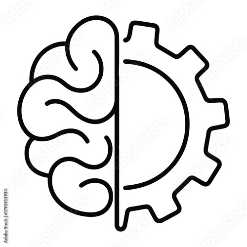 Gear Brain Outline Vector Icon for Critical Thinking and Skill Development