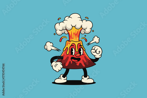 Energetic Cartoon Volcano Character Erupting with Personality.