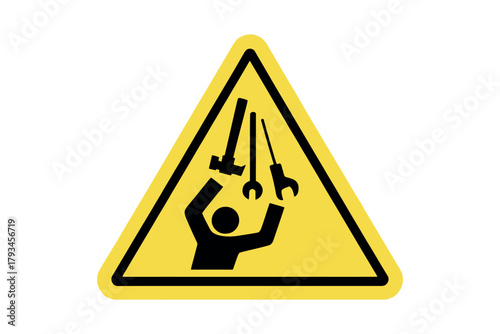 Warning sign with a falling object symbol and a person symbol