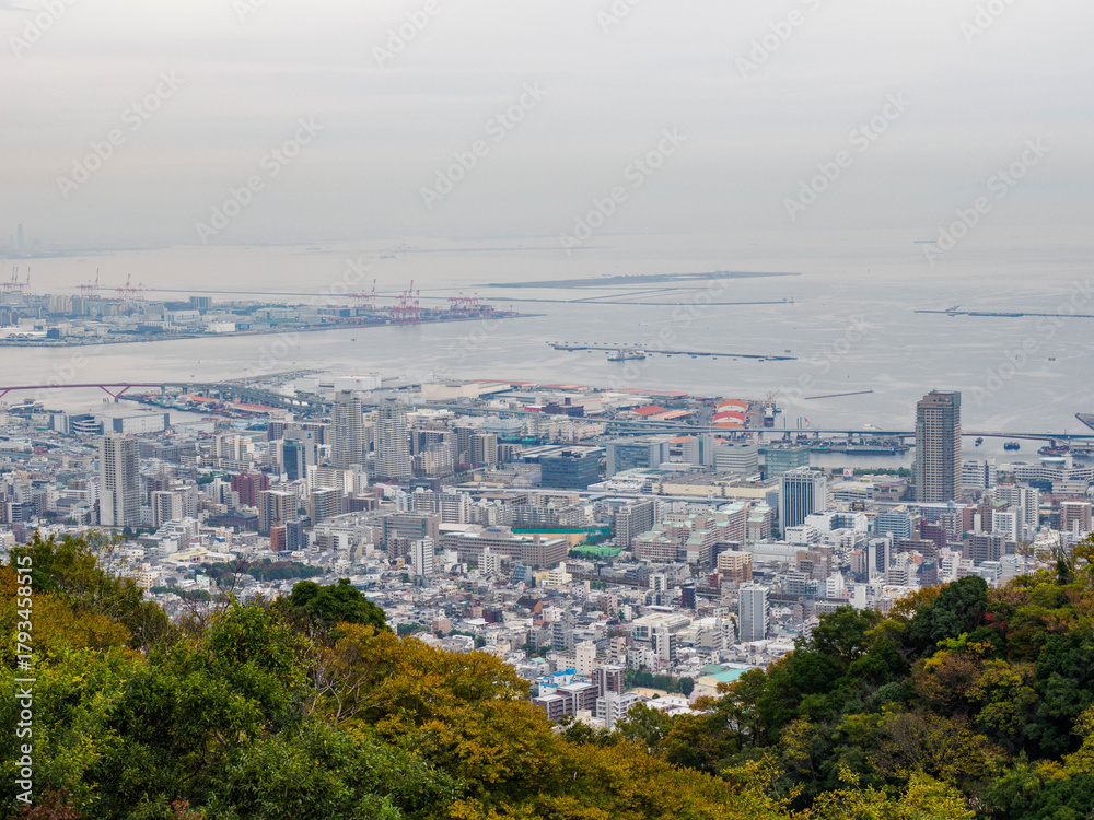 Obraz premium 神戸の布引ハーブ園より神戸市街地と海の眺め
