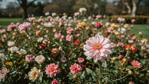 Colorful garden flowers in bloom on a sunny day.