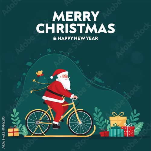  Modern Santa Claus Delivering Gifts on a Bicycle Sleigh, Spreading Cheer for a Merry Christmas and Happy New Year