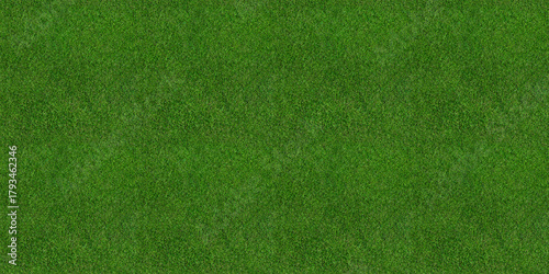 Green grass seamless background texture. Aerial top view of green turf surface from a garden lawn, football pitch, sports field.