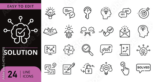 Solution line icons set for business, creativity, and innovation