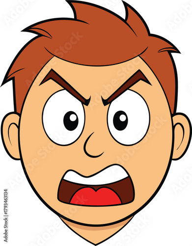 Angry cartoon man face yelling with furrowed brow emotion