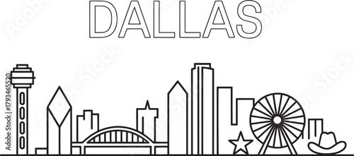 Dallas outline skyline silhouette minimal illustration famous landmark travel vector design panoramic drawing