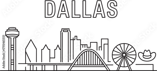 Dallas texas skyline vector line art illustration united states city urban cityscape panorama