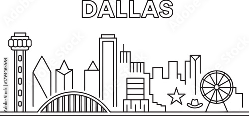 Dallas texas city skyline vector line art illustration famous landmark travel architecture design panorama