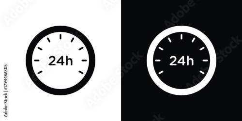 24 Hrs icon solid style collection. flat style symbols