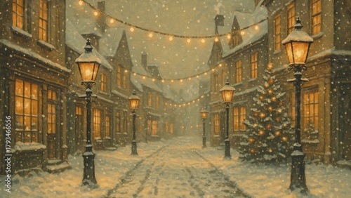 Cozy winter street desktop wallpaper