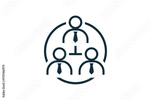 A graphic icon represents a hierarchical business team structure with one leader and two subordinates.