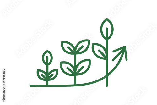 Green shoots illustrate growth and rising trends with an upward arrow.