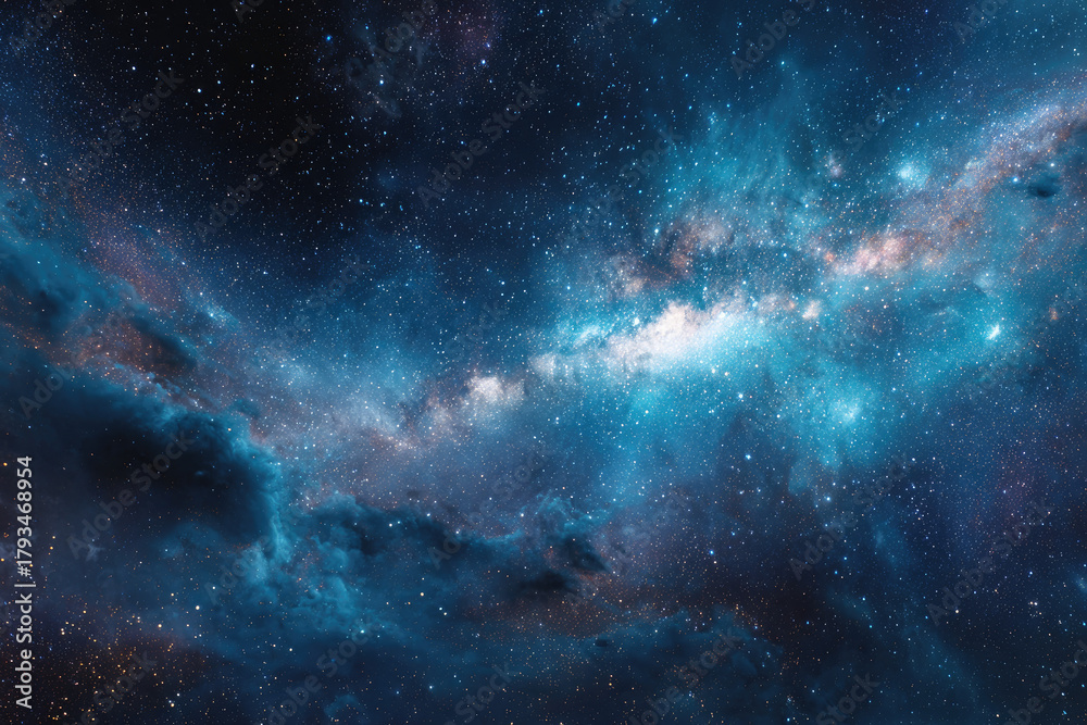 Naklejka premium Starry night sky with clouds.. Panorama. Universe filled with stars, nebula and galaxy