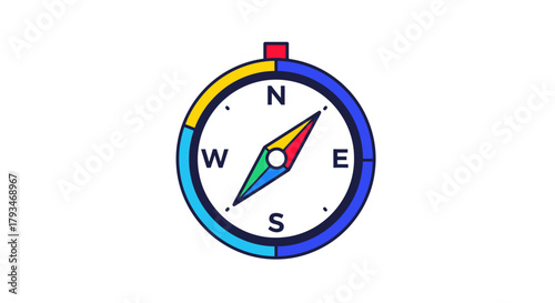 Colorful Compass Illustration for Navigation and Direction.