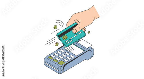Contactless Payment Transaction with Credit Card and POS Terminal.