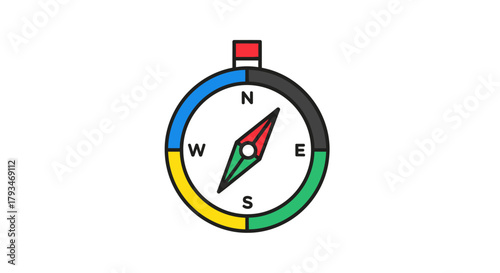 Compass illustration showing directions for navigation and orientation.