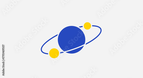 Illustration of a Planet with Orbiting Satellites on White Background.