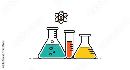 Science Lab Equipment with Beakers and Test Tube.