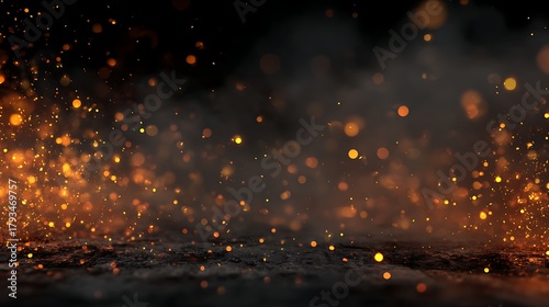 Minimal glowing embers drifting across a dark black background