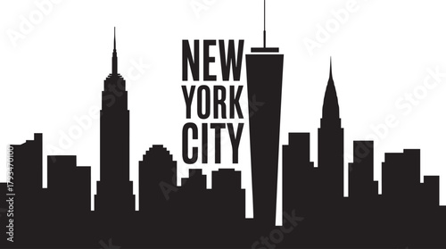 New york city classic skyline silhouette vector illustration featuring empire state and freedom tower buildings